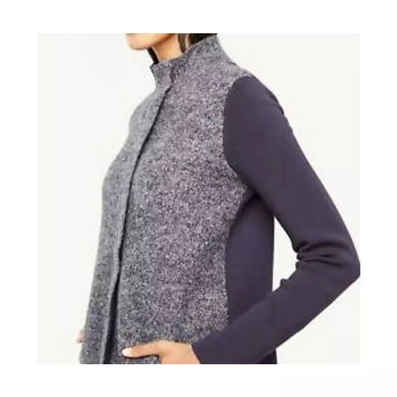 Ann Taylor Boiled Wool Zip Front Coatigan Navy S - Picture 2 of 5